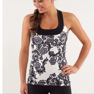 Lululemon Scoop Neck Tank Top Laceoflage  Black White Floral